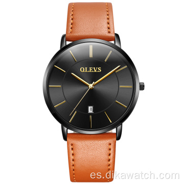 Barato OLEVS 5869 Hombres Relojes deportivos de cuarzo minimalistas Semana Fecha Cronógrafo Reloj de correa de cuero de moda para hombre